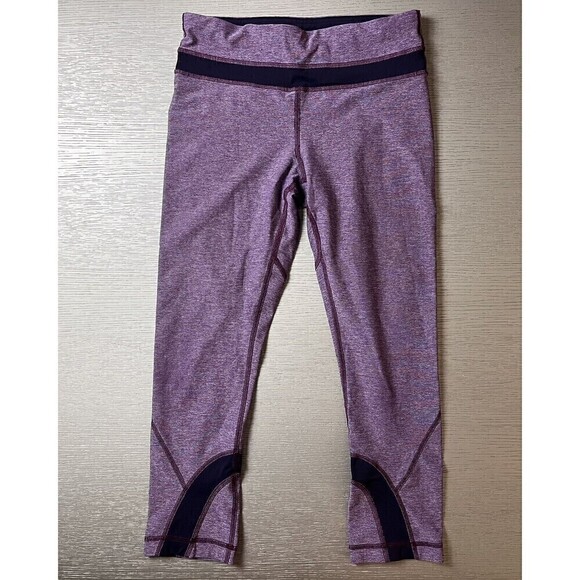 Lululemon Size 4 Purple Space Dye Cropped Workout Legging Zip Pocket Gym Train - Picture 1 of 7